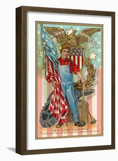 Labor Day Souvenir, Flag and Gears-null-Framed Art Print