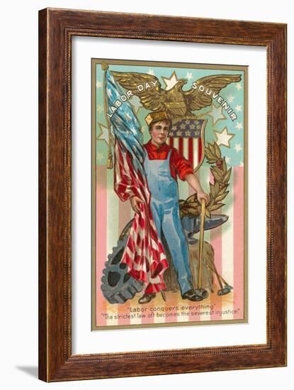 Labor Day Souvenir, Flag and Gears-null-Framed Art Print