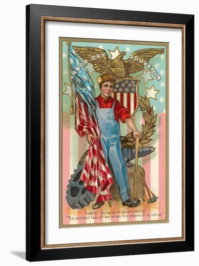 Labor Day Souvenir, Flag and Gears-null-Framed Art Print