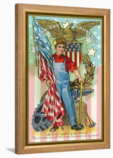Labor Day Souvenir Labor Holding US Flag and Sledgehammer-Lantern Press-Framed Stretched Canvas