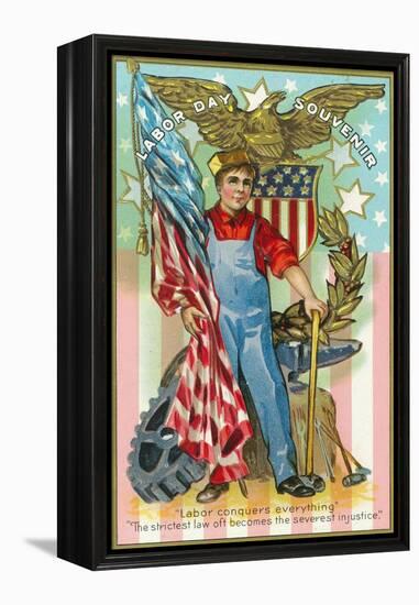 Labor Day Souvenir Labor Holding US Flag and Sledgehammer-Lantern Press-Framed Stretched Canvas