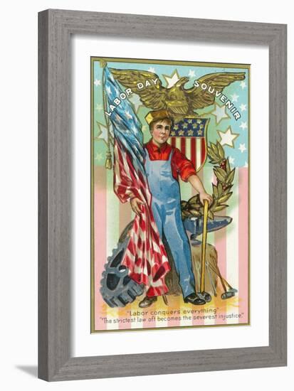 Labor Day Souvenir Labor Holding US Flag and Sledgehammer-Lantern Press-Framed Art Print