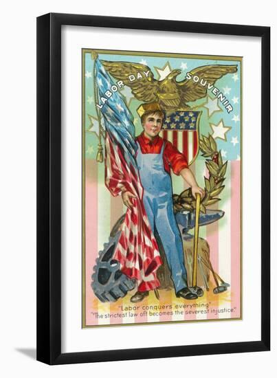 Labor Day Souvenir Labor Holding US Flag and Sledgehammer-Lantern Press-Framed Art Print