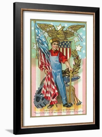 Labor Day Souvenir Labor Holding US Flag and Sledgehammer-Lantern Press-Framed Art Print