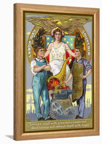 Labor Day Souvenir Laborers with Lady Justice-Lantern Press-Framed Stretched Canvas