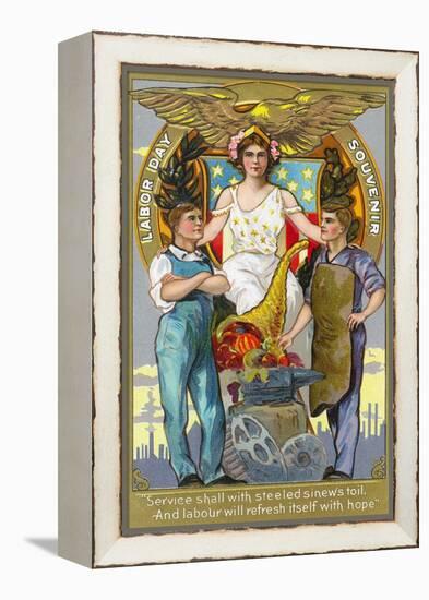 Labor Day Souvenir Laborers with Lady Justice-Lantern Press-Framed Stretched Canvas