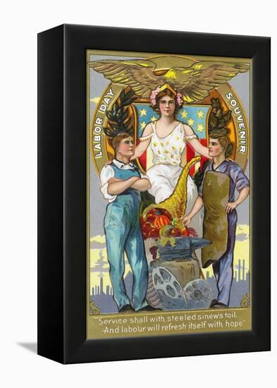 Labor Day Souvenir Laborers with Lady Justice-Lantern Press-Framed Stretched Canvas