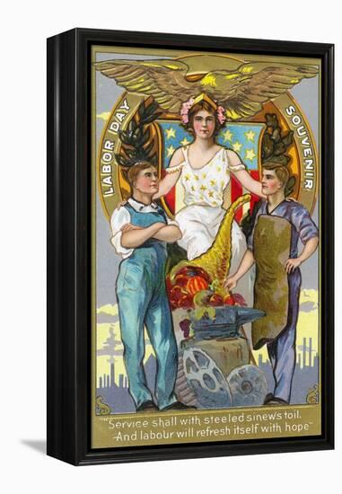Labor Day Souvenir Laborers with Lady Justice-Lantern Press-Framed Stretched Canvas