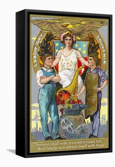 Labor Day Souvenir Laborers with Lady Justice-Lantern Press-Framed Stretched Canvas