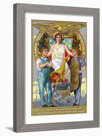 Labor Day Souvenir Laborers with Lady Justice-Lantern Press-Framed Art Print