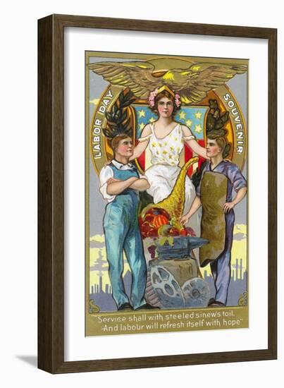 Labor Day Souvenir Laborers with Lady Justice-Lantern Press-Framed Art Print