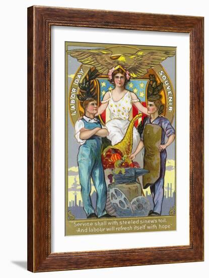 Labor Day Souvenir Laborers with Lady Justice-Lantern Press-Framed Art Print