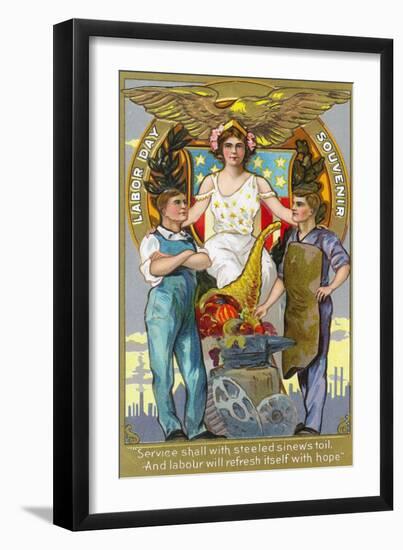 Labor Day Souvenir Laborers with Lady Justice-Lantern Press-Framed Art Print