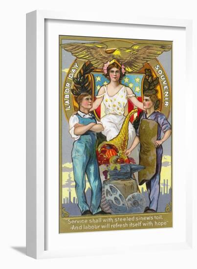 Labor Day Souvenir Laborers with Lady Justice-Lantern Press-Framed Art Print