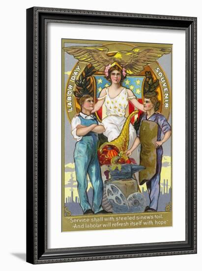 Labor Day Souvenir Laborers with Lady Justice-Lantern Press-Framed Art Print