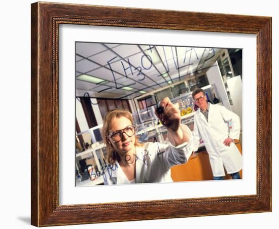 Laboratory Chemist Writes a Chemical Formula-Tek Image-Framed Photographic Print