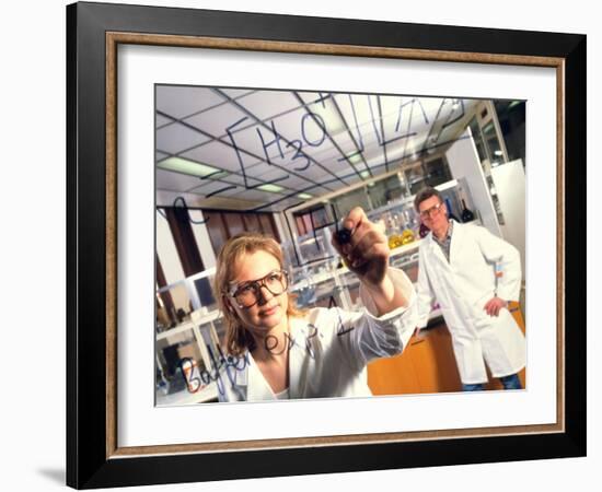 Laboratory Chemist Writes a Chemical Formula-Tek Image-Framed Photographic Print