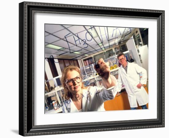 Laboratory Chemist Writes a Chemical Formula-Tek Image-Framed Photographic Print