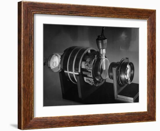 Laboratory Scene of How Television Works Showing Image of Girl Being Focused Through a Lens-Andreas Feininger-Framed Photographic Print