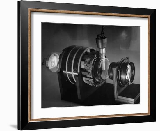 Laboratory Scene of How Television Works Showing Image of Girl Being Focused Through a Lens-Andreas Feininger-Framed Photographic Print