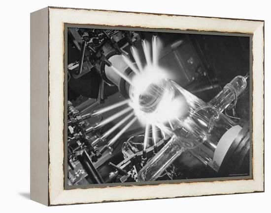 Laboratory Scene of Oxygen Hydrogen Flames Heating a Long Glass Tube to 900 Degrees Centigrade-Andreas Feininger-Framed Premier Image Canvas