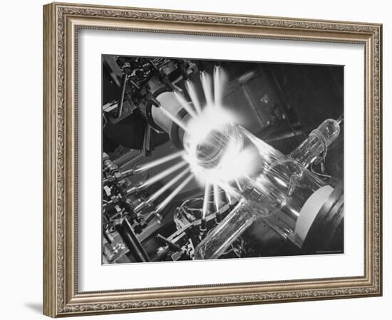 Laboratory Scene of Oxygen Hydrogen Flames Heating a Long Glass Tube to 900 Degrees Centigrade-Andreas Feininger-Framed Photographic Print