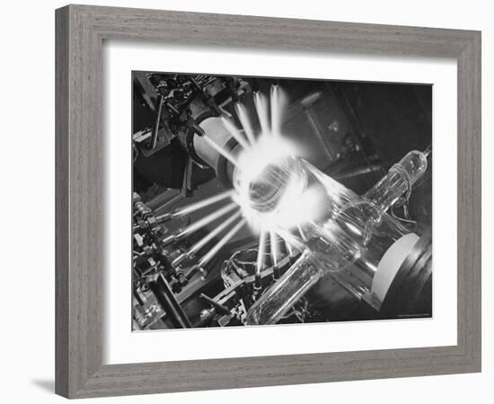 Laboratory Scene of Oxygen Hydrogen Flames Heating a Long Glass Tube to 900 Degrees Centigrade-Andreas Feininger-Framed Photographic Print