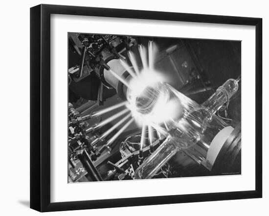 Laboratory Scene of Oxygen Hydrogen Flames Heating a Long Glass Tube to 900 Degrees Centigrade-Andreas Feininger-Framed Photographic Print