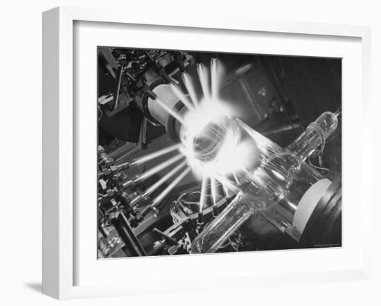 Laboratory Scene of Oxygen Hydrogen Flames Heating a Long Glass Tube to 900 Degrees Centigrade-Andreas Feininger-Framed Photographic Print