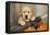 Labrador (8 Week Old Pup) with Broom and Pumpkins-null-Framed Premier Image Canvas