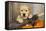 Labrador (8 Week Old Pup) with Broom and Pumpkins-null-Framed Premier Image Canvas