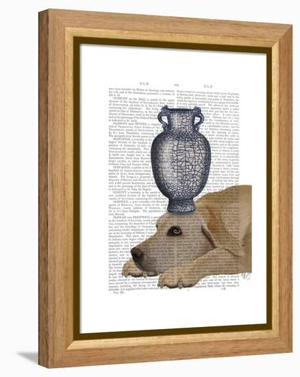 Labrador with Blue Vase-Fab Funky-Framed Stretched Canvas