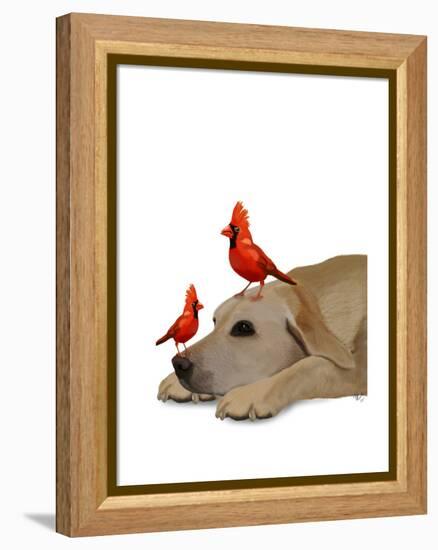 Labrador with Red Birds-Fab Funky-Framed Stretched Canvas