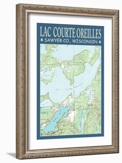 Lac Courte Oreilles Chart - Sawyer County, Wisconsin-Lantern Press-Framed Art Print