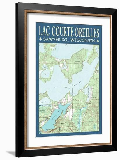 Lac Courte Oreilles Chart - Sawyer County, Wisconsin-Lantern Press-Framed Art Print