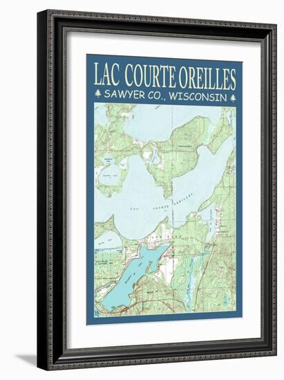 Lac Courte Oreilles Chart - Sawyer County, Wisconsin-Lantern Press-Framed Art Print