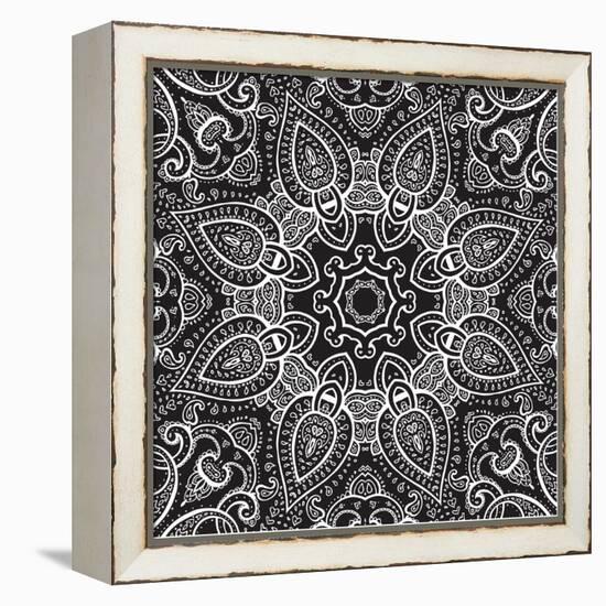 Lace Background: White on Black, Mandala-Katyau-Framed Stretched Canvas