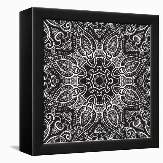 Lace Background: White on Black, Mandala-Katyau-Framed Stretched Canvas