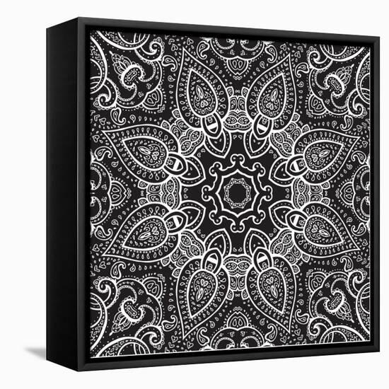 Lace Background: White on Black, Mandala-Katyau-Framed Stretched Canvas