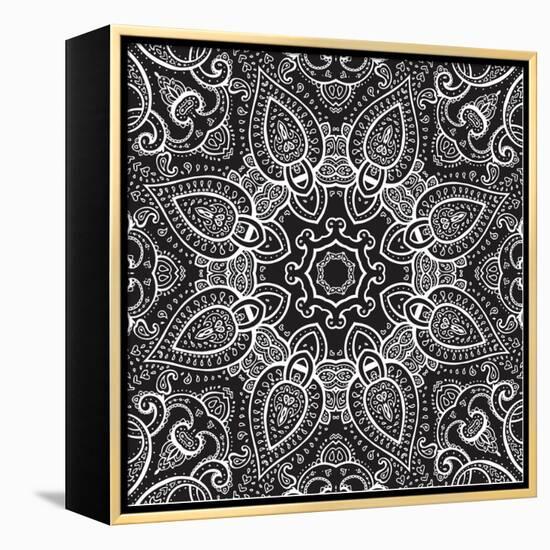 Lace Background: White on Black, Mandala-Katyau-Framed Stretched Canvas