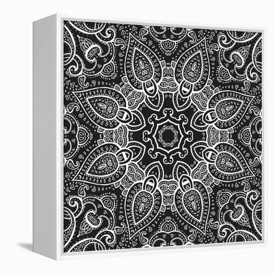 Lace Background: White on Black, Mandala-Katyau-Framed Stretched Canvas