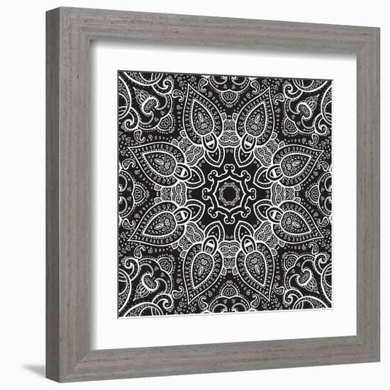 Lace Background: White on Black, Mandala-Katyau-Framed Art Print