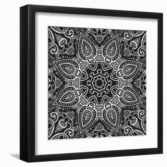 Lace Background: White on Black, Mandala-Katyau-Framed Art Print