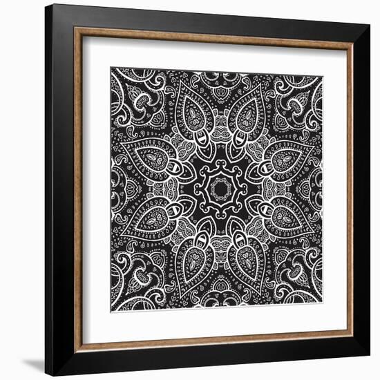 Lace Background: White on Black, Mandala-Katyau-Framed Art Print