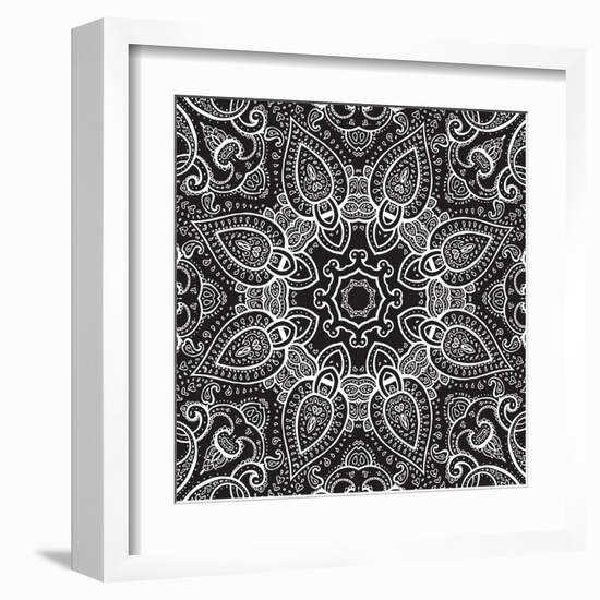 Lace Background: White on Black, Mandala-Katyau-Framed Art Print