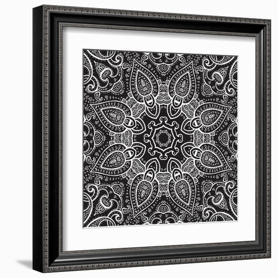 Lace Background: White on Black, Mandala-Katyau-Framed Art Print
