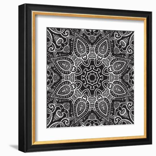 Lace Background: White on Black, Mandala-Katyau-Framed Art Print