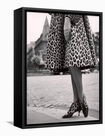 Laced Bootees of Leopard, to Match Coat, Designed by Dior-Paul Schutzer-Framed Premier Image Canvas