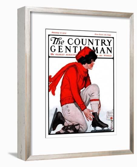 "Lacing Her Skates," Country Gentleman Cover, January 10, 1925-Remington Schuyler-Framed Giclee Print