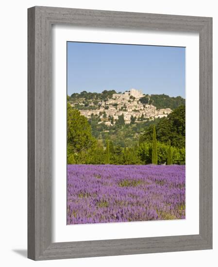 Lacoste and Lavender Fields, Luberon, Vaucluse Provence, France-Doug Pearson-Framed Photographic Print